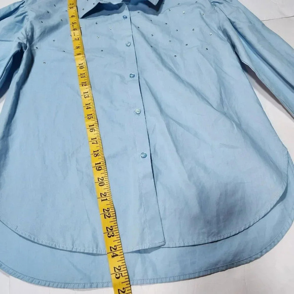 Zara Shirt Button Down Kids 11-12  Light Blue  Studded  Longsleeve - Picture 6 of 15